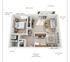 Forrester one-bedroom apartment floor plan, 700 sq ft, featuring a king-size bedroom, spacious living and dining area, modern kitchen with microwave and dishwasher, and a patio/balcony.