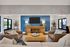 Chic leasing office living room lounge area with plush seating, modern d&eacute;cor, and an elegant kitchen space designed for entertaining