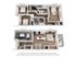 3D floor plan featuring 3 bedrooms, spacious open-concept living and dining area, modern kitchen, attached garage, and balcony.