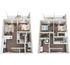 Modern 3D floor plan of a two-story apartment featuring two bedrooms, cozy living room, stylish kitchen, and spacious bathrooms with private balcony access.