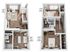 Sleek two-story floor plan showcasing 2 bedrooms, cozy living area, modern kitchen, and elegant bathrooms in a compact design.