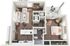 Bright and airy one-bedroom apartment floor plan with a spacious living area, modern kitchen island, cozy bedroom, and private balcony.