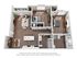 Chic apartment floor plan showcasing 2 spacious bedrooms, open-concept kitchen with island, cozy living area, and inviting balcony.