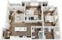 Modern 3D floor plan showcasing a sophisticated 2-bedroom apartment with open-concept living and dining area, stylish kitchen island, and convenient in-unit laundry amenities.