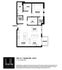 Contemporary floor plan of Unit 1E featuring 1 bedroom, 1 bath, with a spacious kitchen, dining area, and a cozy living room opening to a balcony, offering 1134 sq ft of stylish living space.