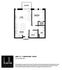 Modern floor plan for Unit 1C featuring 1 bedroom, 1 bath, a spacious kitchen, living area, utility room, and a cozy balcony, 766 square feet at Belle Square.