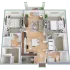 A 3-D image of a spacious 2- Bedroom floorplan