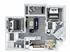 Modern 3D floor plan showcasing 2 bedrooms, spacious living area with elegant decor, and open kitchen layout.
