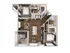 Modern 3D floor plan featuring two spacious bedrooms, an open-concept living and dining area, and a sleek kitchen with an island. Cozy and inviting design with ample natural light.