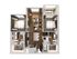 Modern 3D floor plan showcasing 2 bedrooms, open living room with kitchen, and cozy balcony for an inviting living space.