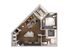 Elegant floor plan showcasing a cozy bedroom, open-concept living and dining area, modern kitchen with island, and a stylish bathroom.