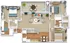 Charming 3D floor plan with two cozy bedrooms, elegant open-plan living and dining area, modern kitchen, two bathrooms, and a spacious outdoor balcony perfect for relaxing.