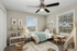 Charming children's bedroom with cozy decor and playful accents, featuring a plush bed, animal-themed artwork, and a delightful play tent with string lights.