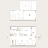 Contemporary two-level Penthouse floor plan featuring a bedroom with private terrace, spacious bathroom, living room with Hollywood Hills views, and a stylish rooftop deck.