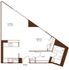 Modern floor plan showcasing an open living space with a kitchen, alcove, and stylish bathroom layout.