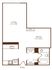 Cozy apartment floor plan featuring a spacious living area, kitchen, alcove bedroom, ample closets, and a modern bathroom.