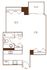 Modern floor plan featuring a spacious living area with balcony, cozy alcove, and efficiently designed kitchen and bathroom layout.