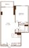 Modern one-bedroom floor plan featuring a spacious living area with balcony access, well-equipped kitchen, and ample storage. Ideal for comfortable living.