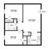 Modern 2-bedroom floor plan with open living/dining area, spacious kitchen, and ample closet space.