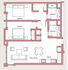 Modern 2D floor plan showcasing 2 bedrooms, 2 bathrooms, and an open-plan living/dining area with a kitchen.