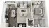 Chic 3D floor plan showcasing a modern 1-bedroom apartment with an open kitchen, cozy living room with fireplace, and stylish bathroom. Includes in-unit washer and dryer.