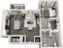 Modern 3D floor plan showcasing a spacious one-bedroom apartment with an open-concept kitchen, cozy living room with fireplace, private balcony, and well-appointed bathroom.