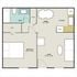 Livable and open 1-bedroom floor plan featuring a modern kitchen, open-concept dining area, spacious living room, and a well-appointed bathroom.