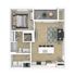 Modern 1-bedroom apartment floor plan with open kitchen, cozy living area, and private balcony.