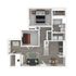Contemporary floor plan showcasing a two-bedroom apartment with a spacious living area, modern kitchen, and cozy dining space. Ample natural light and smart layout for comfortable living.