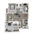 Modern 3-bedroom floor plan featuring an open living area, stylish kitchen, and two bathrooms, perfect for family living.