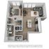 Charming 3D floor plan of a modern apartment with one bedroom, stylish open-layout living and dining area, contemporary kitchen, and elegant bathroom.