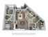 Chic 3D floor plan showcasing 2 bedrooms, a modern open-concept living room, and a sleek kitchen with an island. Includes two elegant bathrooms and a cozy balcony space, ideal for contemporary living.