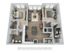 Modern 3D floor plan showcasing two spacious bedrooms, a cozy living area, and sleek kitchen with island dining.