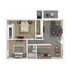 Modern 2D floor plan showcasing 2 bedrooms, open living area, contemporary kitchen, and cozy balcony.