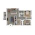 Modern 3D floor plan featuring 3 bedrooms, a stylish kitchen, and an inviting living area with private balcony view.