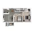 Modern floor plan showcasing spacious 2-bedroom apartment with an open-concept living, dining, and kitchen area, plus a stylish walk-in closet.