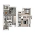 Modern floor plan showcasing a duplex with 2 bedrooms, elegant living room, and a well-appointed kitchen. Spacious and stylish layout for comfortable living.