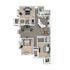 Elegant 3D floor plan showcasing 3 spacious bedrooms, an open-concept kitchen with island, a cozy living area, and modern bathrooms.