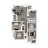 Modern floor plan showcasing 3 bedrooms, stylish open living and dining area, elegant kitchen, and convenient dual bathrooms.