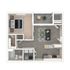 Modern 1-bedroom apartment floor plan featuring open-concept living and dining areas, sleek kitchen, and private balcony.