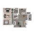 Modern 2D floor plan showcasing 3 bedrooms, an open living and dining area, a sleek kitchen, and a cozy balcony.