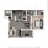 Modern 2D floor plan featuring a spacious open-concept kitchen and living area, cozy bedroom, stylish dining space, and elegant bathroom.