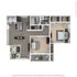 Contemporary 3D floor plan featuring two spacious bedrooms, inviting living space, modern kitchen, and elegant bathroom design.