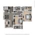 Sophisticated 2D floor plan featuring 2 spacious bedrooms, an elegant open-concept living and dining area, modern kitchen, and private balcony.
