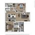 Modern 3D floor plan featuring two spacious bedrooms, an open-concept living and dining area, a contemporary kitchen, and two bathrooms, designed for luxurious living.
