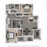 Contemporary 3D floor plan showcasing 2 spacious bedrooms, elegant living room, modern kitchen, and cozy dining area.