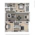 Modern floor plan featuring 3 bedrooms, chic open kitchen, spacious living area, and elegant bathrooms with ample storage.