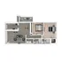 Modern floor plan showcasing a spacious two-bedroom apartment with a stylish open-concept living area, sleek kitchen, and private balcony.
