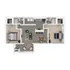 Modern 2D floor plan featuring 3 spacious bedrooms, a stylish open-concept living room, and a sleek kitchen with ample counter space.
