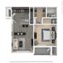 Cherokee Rose 1-bedroom apartment floor plan featuring an open-concept kitchen, inviting living area, and elegant bathroom.